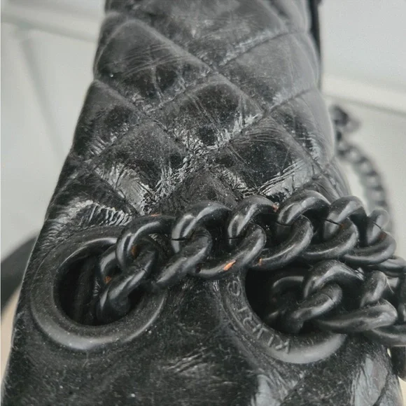 Kurt Geiger Black Quilted Patent Chain Shoulder Bag - Picture 5 of 6